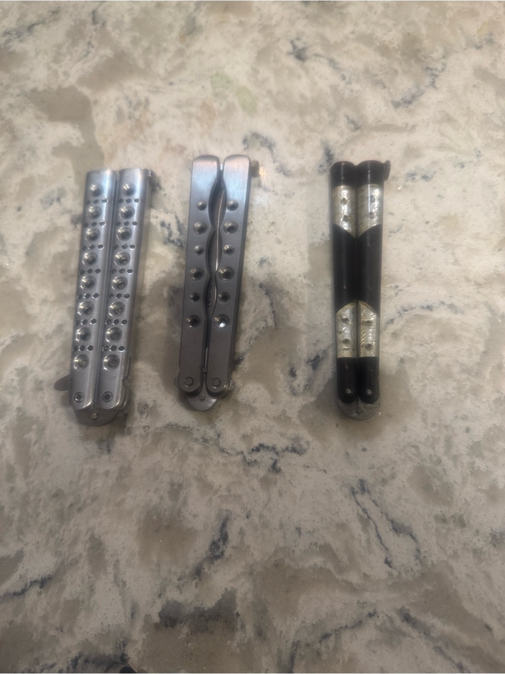Set of 3 Butterfly Trainer Practice Knives - Metallic Silver & Black